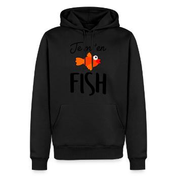 Je m'en FISH - Sweat à capuche Premium bio Homme - noir - Devant - Nico (187cm)