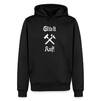 Glück Auf! Logo Schlägel und Eisen - Männer Premium Bio Hoodie - Schwarz - Vorne - Nico (187cm)