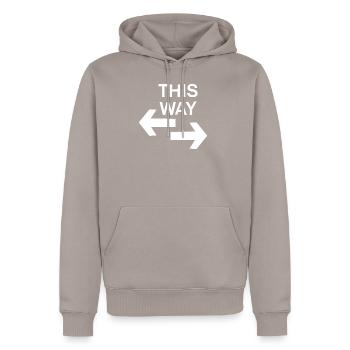 this way - full view - shirt - Men’s Premium Organic Hoodie - taupe - Front - Nico (187cm)