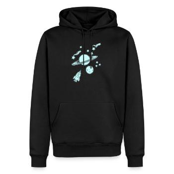 Planètes avec fusée dans l’espace - Sweat à capuche Premium bio Homme - noir - Devant - Nico (187cm)