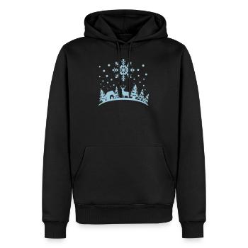 Hiver - Cerf, forêt, maison et neige - Sweat à capuche Premium bio Homme - noir - Devant - Nico (187cm)