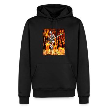 LE SQUELETTE GUITARISTE DANS LE FEU - Sweat à capuche Premium bio Homme - noir - Devant - Nico (187cm)