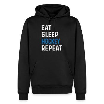 Eat Sleep Hockey Repeat Shirt Teamsport - Männer Premium Bio Hoodie - Schwarz - Vorne - Nico (187cm)
