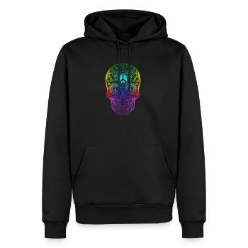 Bunter Hippie Totenschädel Peace - Männer Premium Bio Hoodie - Schwarz - Vorne - Nico (187cm)
