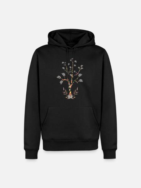 Flowering tree leaves white feathers - Men’s Premium Organic Hoodie - black