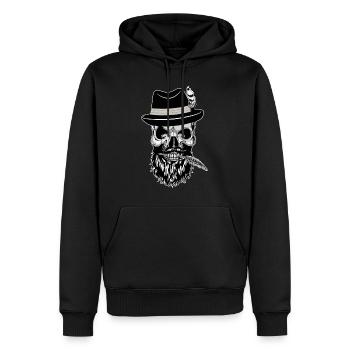 Hipster Skull Totenkopf mit Bayernhut - Männer Premium Bio Hoodie - Schwarz - Vorne - Nico (187cm)