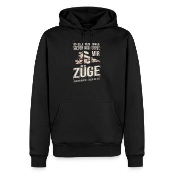 Zug Züge Eisenbahn Lok Dampflok Modelleisenbahn - Männer Premium Bio Hoodie - Schwarz - Vorne - Nico (187cm)