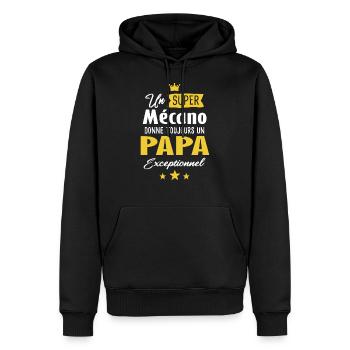 Mécano papa cadeau drôle fête des pères garagiste - Sweat à capuche Premium bio Homme - noir - Devant - Nico (187cm)