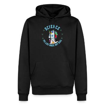 La science scientifique de licorne est comme magique mais vraie - Sweat à capuche Premium bio Homme - noir - Devant - Nico (187cm)