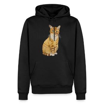rote Katze sitzend - Männer Premium Bio Hoodie - Schwarz - Vorne - Nico (187cm)
