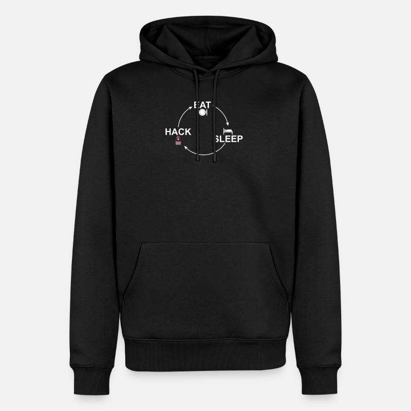 Kreislauf: Eat-Sleep-Hack Hacker Hacken 24/7 - Männer Premium Bio Hoodie - Schwarz