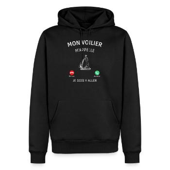 Mon voilier m appelle je dois y aller ! voilier - Sweat à capuche Premium bio Homme - noir - Devant - Nico (187cm)