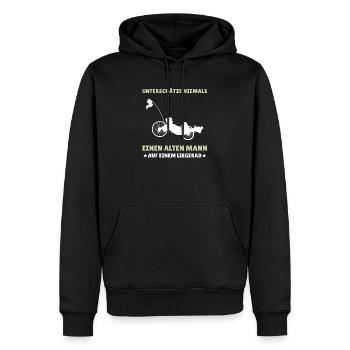 Herren Liegerad & Velomobil Sprüche Fahrrad - Männer Premium Bio Hoodie - Schwarz - Vorne - Nico (187cm)