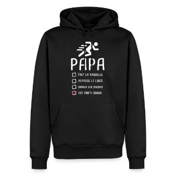 Papa est parti courir fête des pères footing - Sweat à capuche Premium bio Homme - noir - Devant - Nico (187cm)