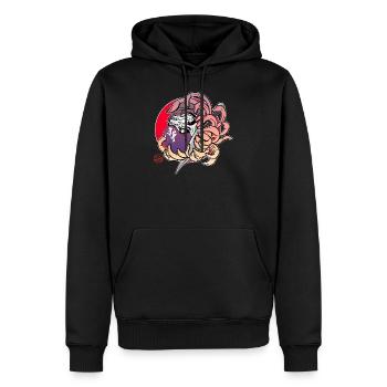 Daruma dans un chrysanthème - Sweat à capuche Premium bio Homme - noir - Devant - Nico (187cm)