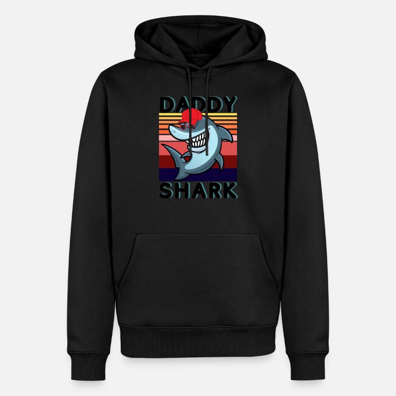 Retro Daddy Shark - Männer Premium Bio Hoodie - Schwarz