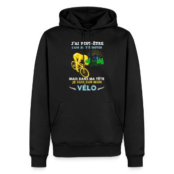 Cycliste Retraité idée cadeau passion vélo - Sweat à capuche Premium bio Homme - noir - Devant - Nico (187cm)