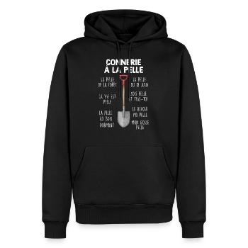 Connerie à la pelle, humour jardin - Sweat à capuche Premium bio Homme - noir - Devant - Nico (187cm)