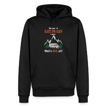 Warum ich Kastenwagen fahre? Weil's GEIL ist! - Männer Premium Bio Hoodie - Schwarz - Vorne - Nico (187cm)