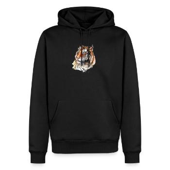 Tête de tigre Gros Tigre - Sweat à capuche Premium bio Homme - noir - Devant - Nico (187cm)
