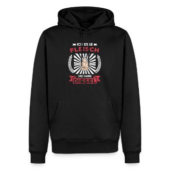 Ich esse Fleisch und fahre Diesel- lustiger Spruch - Männer Premium Bio Hoodie - Schwarz - Vorne - Nico (187cm)