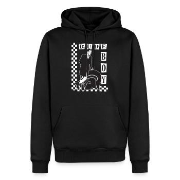 rude trojan - Sweat à capuche Premium bio Homme - noir - Devant - Nico (187cm)