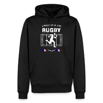 j'peux pas j'ai rugby Idée cadeau Rugby - Sweat à capuche Premium bio Homme - noir - Devant - Nico (187cm)
