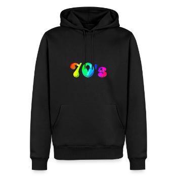 70s | Siebziger | Jahrzehnt | Symbol - Männer Premium Bio Hoodie - Schwarz - Vorne - Nico (187cm)