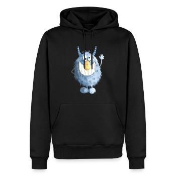 Blaues Grinse Monster - Männer Premium Bio Hoodie - Schwarz - Vorne - Nico (187cm)