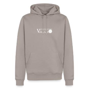 Volleyball - die Sache mit dem Netz. Und drüber. - Männer Premium Bio Hoodie - Taupe - Vorne - Nico (187cm)