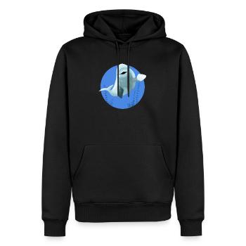 Beluga cheerful in blue circle - Men’s Premium Organic Hoodie - black - Front - Nico (187cm)
