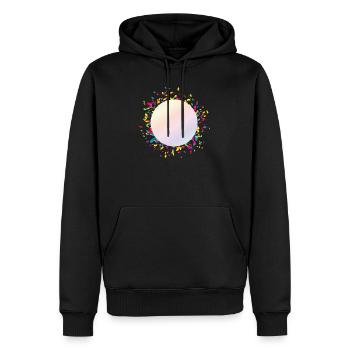 schimmernder Konfetti Rahmen für eigene Texte - Männer Premium Bio Hoodie - Schwarz - Vorne - Nico (187cm)