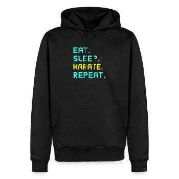 Eat. Sleep. Karate. Repeat. - Männer Premium Bio Hoodie - Schwarz - Vorne - Nico (187cm)