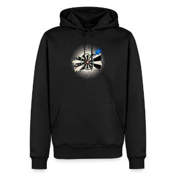 strahlende Dartscheibe mit blauen Dartpfeil - Männer Premium Bio Hoodie - Schwarz - Vorne - Nico (187cm)