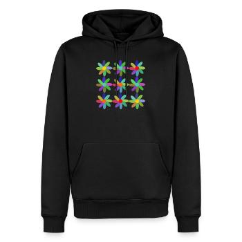 BLUME. BLUME. NATUR. ÖKOLOGIE. GLÜCK. ZEN. JAHR - Männer Premium Bio Hoodie - Schwarz - Vorne - Nico (187cm)