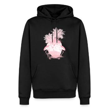 Palm Flamants Roses d’été - Sweat à capuche Premium bio Homme - noir - Devant - Nico (187cm)