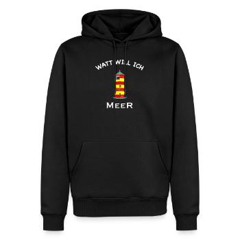 Watt will ich Meer, Pilsumer Leuchtturm, Nordsee - Männer Premium Bio Hoodie - Schwarz - Vorne - Nico (187cm)