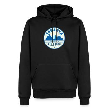 Jakarta Skyline Rundlogo Blau Weiß - Männer Premium Bio Hoodie - Schwarz - Vorne - Nico (187cm)