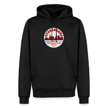 Skyline de l’emblème rétro de la ville de Strasbourg - Sweat à capuche Premium bio Homme - noir - Devant - Nico (187cm)