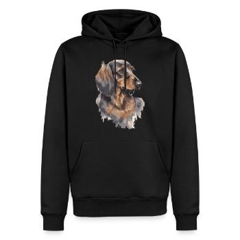 Aquarelles de portrait teckel - Sweat à capuche Premium bio Homme - noir - Devant - Nico (187cm)