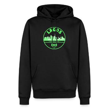 Lagos Neon Skyline Grün - Männer Premium Bio Hoodie - Schwarz - Vorne - Nico (187cm)