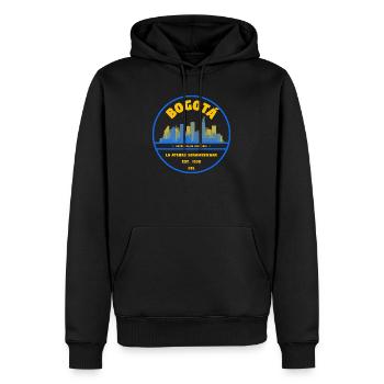 Bogotá Skyline Emblem - Men’s Premium Organic Hoodie - black - Front - Nico (187cm)