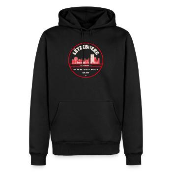 Emblème de la skyline luxembourgeoise avec coordonnées - Sweat à capuche Premium bio Homme - noir - Devant - Nico (187cm)