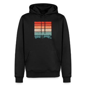 Sunset Skyline T-Shirt mit Farbverlauf - Männer Premium Bio Hoodie - Schwarz - Vorne - Nico (187cm)