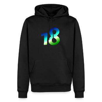 kleidung geburtstag, 18 karibischer Farbverlauf - Männer Premium Bio Hoodie - Schwarz - Vorne - Nico (187cm)