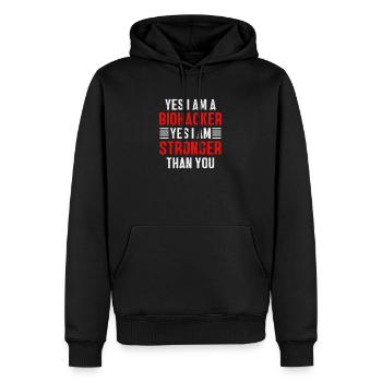 Biohacker ist stärke als du - Männer Premium Bio Hoodie - Schwarz - Vorne - Nico (187cm)