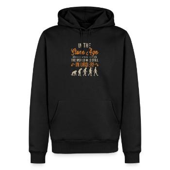 À l'âge de pierre, le monde était encore en ordre - Sweat à capuche Premium bio Homme - noir - Devant - Nico (187cm)