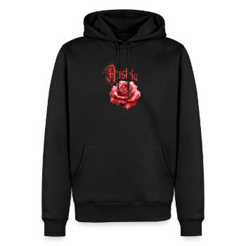 Austria Rose – Rote Blume - Vintage-Schrift - Männer Premium Bio Hoodie - Schwarz - Vorne - Nico (187cm)