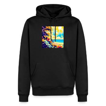 Plage tropicale rétro et soleil - Sweat à capuche Premium bio Homme - noir - Devant - Nico (187cm)