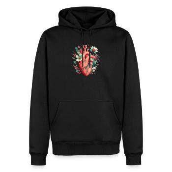 Coeur Bloom Botanique - Sweat à capuche Premium bio Homme - noir - Devant - Nico (187cm)